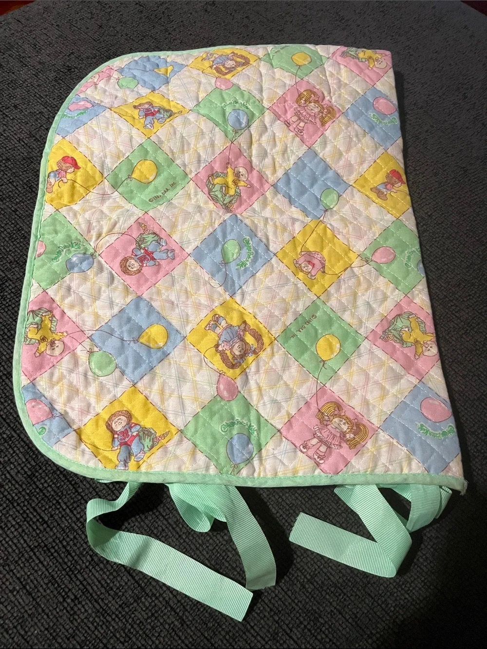 Vintage 1983 Cabbage, patch Pastel Quilted Baby sleeping bag with Mint Trim
